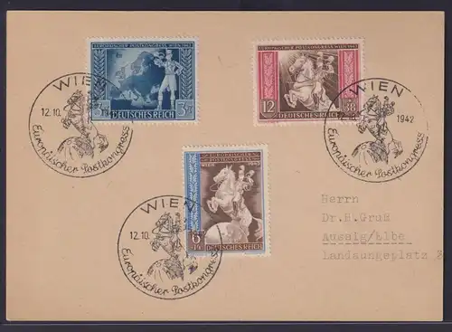 Österreich Ostmark Brief Karte 820-822 Postkongress als echt gelaufener FDC Wien