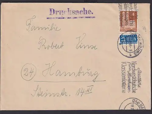 Bizone Brief Drucksache Werbestempel Nordwestdeutsche Lotterie Hamburg 11.2.1949