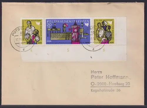 Bogenecke Eckrand DDR Brief Zusammendruck Weltfrieden Potsdam nach Hamburg