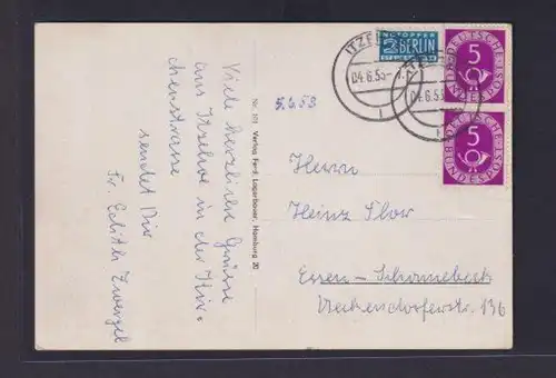 Bund Posthorn senkrechtes Paar 5 Pfg. auf Ansichtskarte Itzehoe Essen Schönebeck