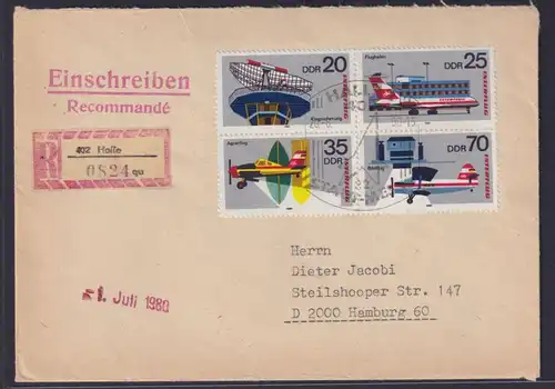 DDR Brief Viererblock Zusammendruck 2516-1519 Luuftpostausstellung Interflug