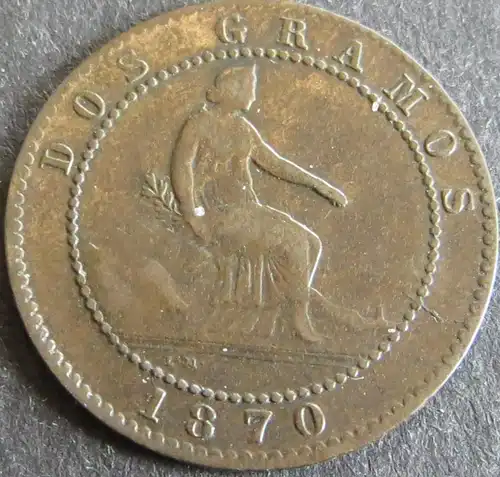 Münze Spanien 2 Centimos 1870 Schön: 141