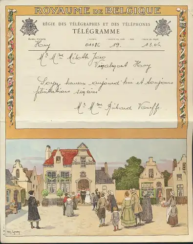 Belgien Schmuck Telegramm Künstler Arm Lyney Rathaus Hochzeit schön coloriert