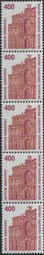 Bund 1562 R I 5er-Streifen - 400 Pf Semperoper Dresden SWK Kat.-Wert 30,00