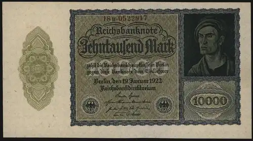 Geldschein Reichsbanknote 10.000 Mark 19.1. 1922 - I.