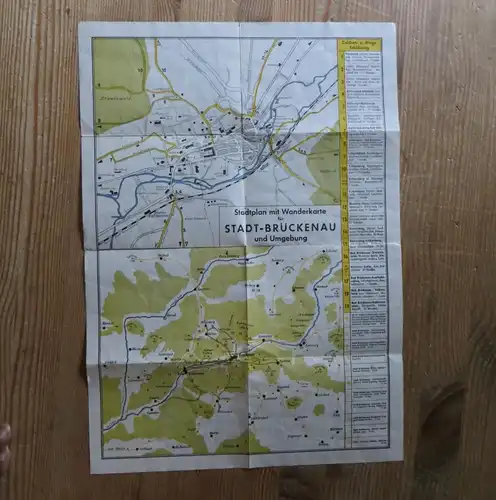 Brückenau alter Stadtplan mit Wanderkarte Bayern
