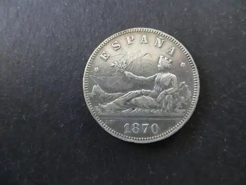 Münze Spanien 2 Pesetas 1870 - 74 Silber ss Schön 148