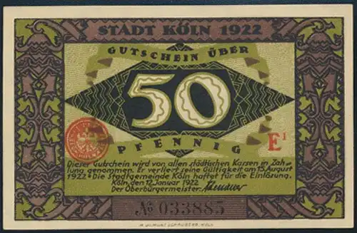 Geldschein Banknote Stadt Köln 717.2c Die Heinzelmännchen von Köln 1922 UNC