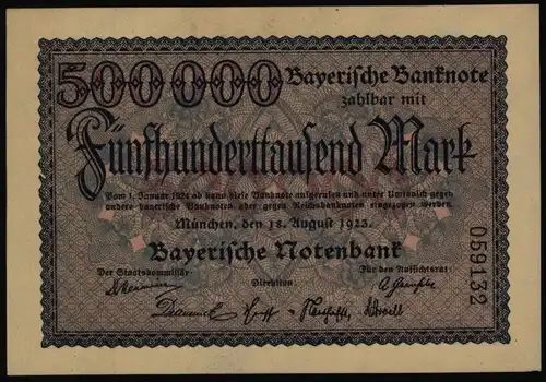 Geldschein Banknote Notgeld Bayern 11 500.000 Mark Länderbanknote 18.8.1923 - I.