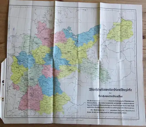 Alte Landkarte Wirtschaftswetterdienstbezirke des Reichswetterdienstes ca. 1936