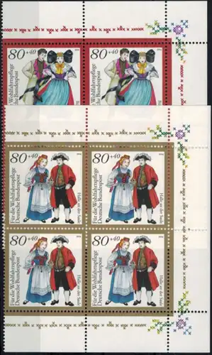 Bund 1757-61 Wohlfahrt Trachten Bogenecke Eckrand Viererblock o. re. postfrisch