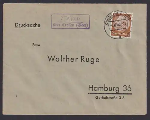 Messow über Crossen Oder Land Brandenburg Deutsches Reich Brief Landpoststempel