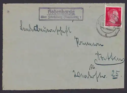 Hohenkarzig Über Friedeberg Neumark Brandenburg Deutsches Reich Brief