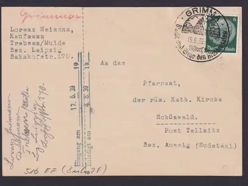 Grimma Postkarte Deutsches Reich Schönwald Post Tellnitz Sudeten