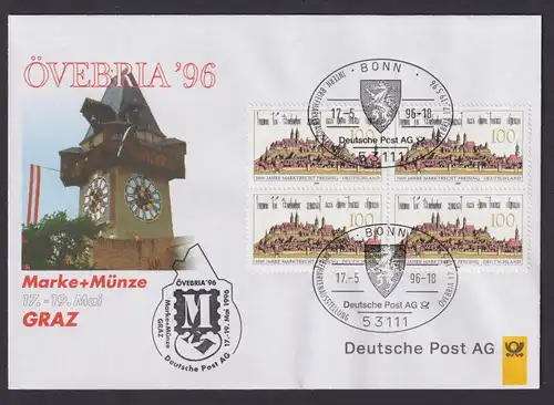 Philatelie Viererblock Brief MEF Briefmarkenausstellung Övebria 1996 Graz
