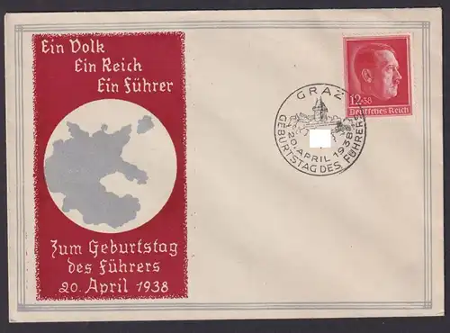 Ostmark Österreich Graz Deutsches Reich selt. Brief SST 20.April 1938 Geburtstag