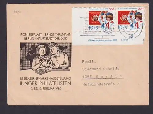 Briefmarken DDR Brief DV Druckvermerk Bogenecke Eckrand Paar 2724 Pioniere
