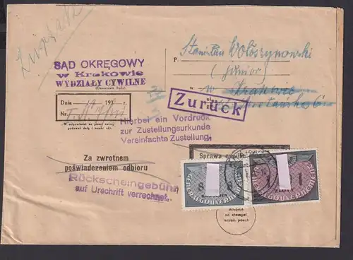 Besetzung Polen Generalgouvernement Brief Sad Okregowy Krakowie Zustellurkunde
