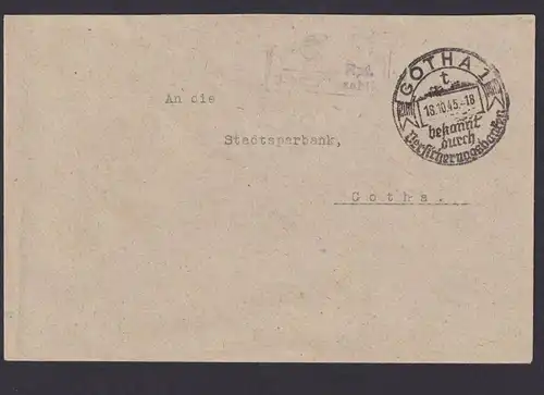 Briefmarken SBZ Brief Gebühr bezahlt 8 Rpf. Gotha mit SST Ortsbrief 18.10.1945