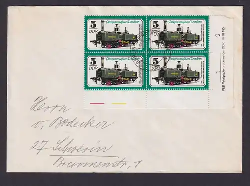 Briefmarken Druckvermerk Viererblock Bogenecke Eckrand DDR Brief Eisenbahn