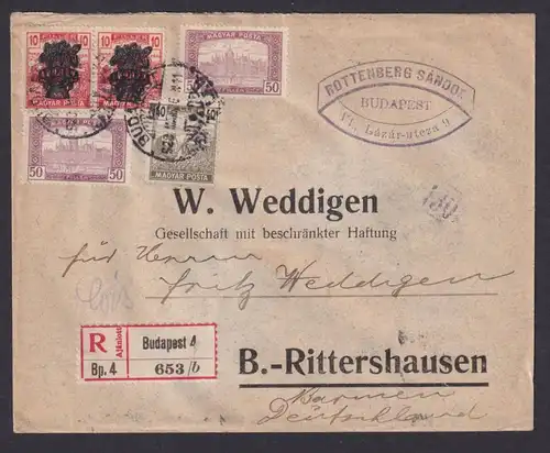 Briefmarken Ungarn R Brief Budapest Wuppertal Barmen Rittershausen 26.3.1920