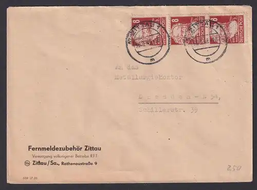Briefmarken SBZ Brief MEF 3 Pfg. Persönlichkeiten Marx Zittau Dresden 30.3.1949