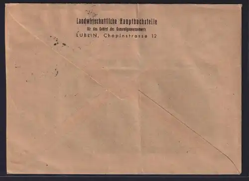 Besetzung Polen Generalgouvernement Brief ab Lublin Chopinstraße Polen