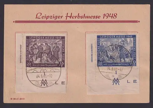 Briefmarken SBZ Gedenkblatt Bogenecke Eckrand 198-199 Leipzig Messe nicht