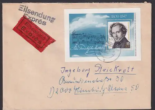 DDR Eilboten Brief EF Block 76 Mendelssohn Bartholdy Musik Komponist Stendahl