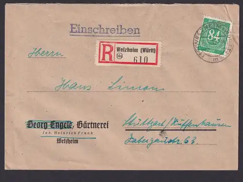 Briefmarken All. Besetzung Gemeinschaft R Brief EF 84 Pfg. Welzheim Württemberg