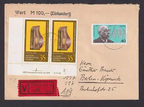 Briefmarken Druckvermerk Bogenecke Eckrand DDR Brief Wertbrief Musik Instrumente