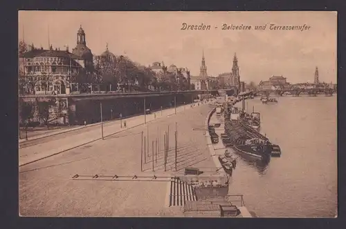 Ansichtskarte Dresden Sachsen Belvedere Terassenufer Schiff Brücke n. Miesbach