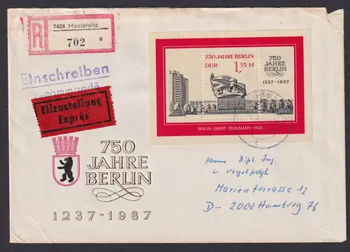 Briefmarken DDR Brief Einschreiben Eilboten EF Block 89 750 Jahre Berlin