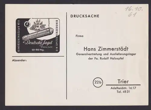 Trier Reklame Tabak Rauchen Hans Zimmerstädt Deutsche Jagd Bundesrepublik