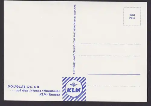 Flugpost airmail Ansichtskarte KLM Flugzeug Douglas DC 6B Niederlande