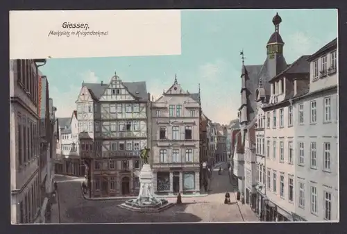 Ansichtskarte Giessen Hessen Marktplatz Kriegerdenkmal Fachwerkhaus
