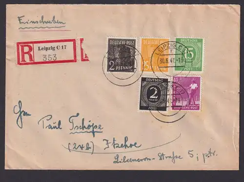 Briefmarken All. Besetzung Gemeinschaft R Brief MIF Leipzig Itzehoe 30.6.1947