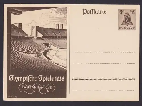 Deutsches Reich Ganzsache Olympia Sport Berlin 1936 Luxus