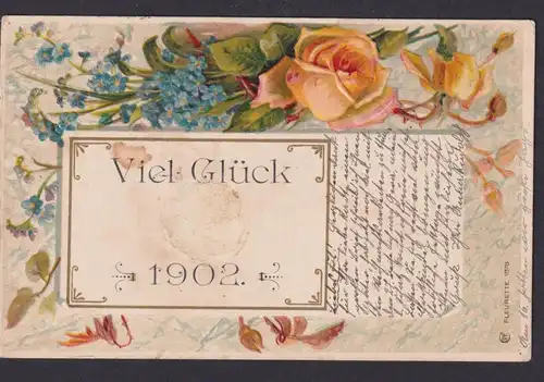 Ansichtskarte Jugendstil Art Nouveau Neujahr Künstlerkarte Prägekarte Blumen ab