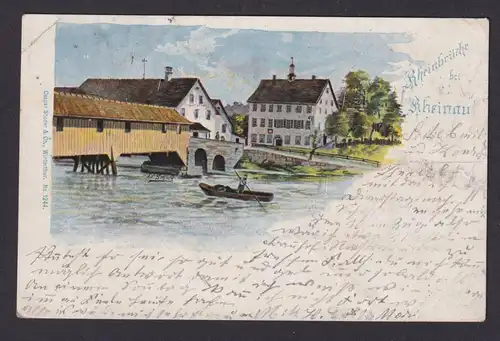 Litho Ansichtskarte Rheinau Schweiz Rheinbrücke n. Gottmadingen Baden Künstler -