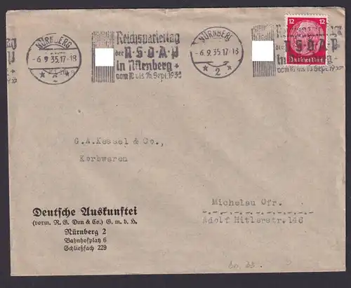 Nürnberg Bayern Deutsches Reich Brief SST Reichsparteitag der NSDAP in Nürnberg