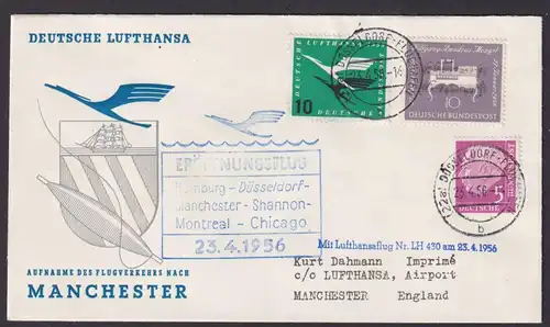 Flugpost Brief Air Mail Lufthansa Aufnahme des Flugverkehrs Manchester