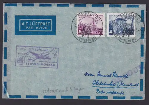 Flugpost Brief Air Mail DDR Messeflughafen Leipzig Mockau nach Helsinki Finnland