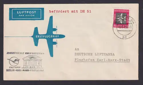 DDR Brief EF 20 Pfg. Flugpost Lufthansa DH 51 Erstflug selt. SST Staatsoper Karl