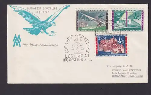 Flugpost Brief Air Mail Toller Umschlag Vögel Adler Budapest Ungarn Brüssel