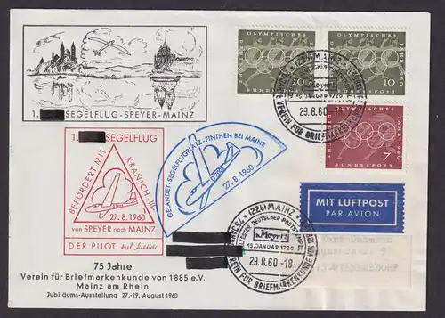 Flugpost Brief Air Mail Bund 1. Segelflug Speyer Finthen bei Mainz mit tollen