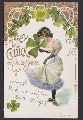 Ansichtskarte Jugendstil Art Nouveau Neujahr Künstlerkarte Goldauflage n.
