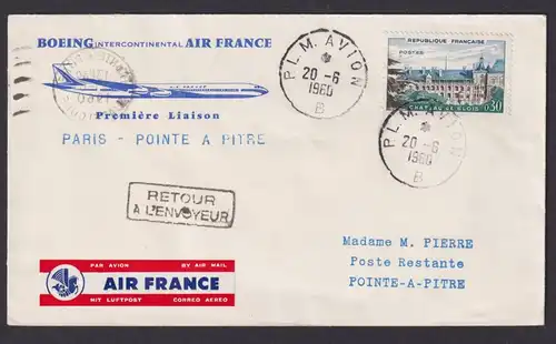 Flugpost Brief Air Mail Air France Boeing Erstflug Pointe a Pitre Guadeloupe