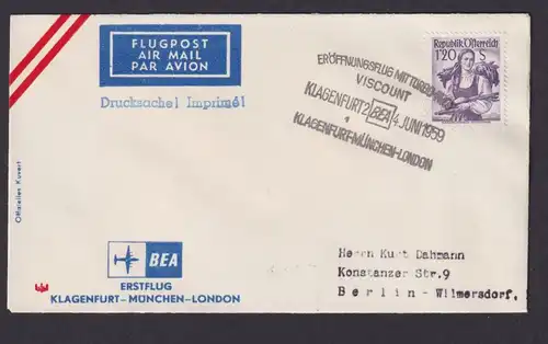 Flugpost Brief Air Mail Österreich Trachten BEA Erstflug Klagenfurt München