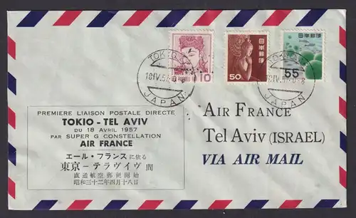 Flugpost Brief Air Mail Air France Destination Tokio Japan Tel Avis Israel Erst-